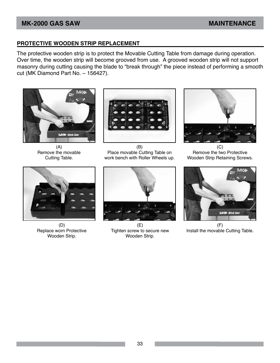 Mk-2000 gas saw maintenance | MK Diamond MK-2000 Gas User Manual | Page 33 / 60