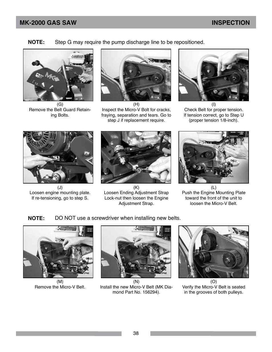 Mk-2000 gas saw inspection | MK Diamond MK-2000 Gas User Manual | Page 38 / 60