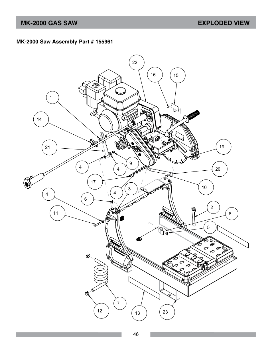 Mk-2000 gas saw exploded view | MK Diamond MK-2000 Gas User Manual | Page 46 / 60