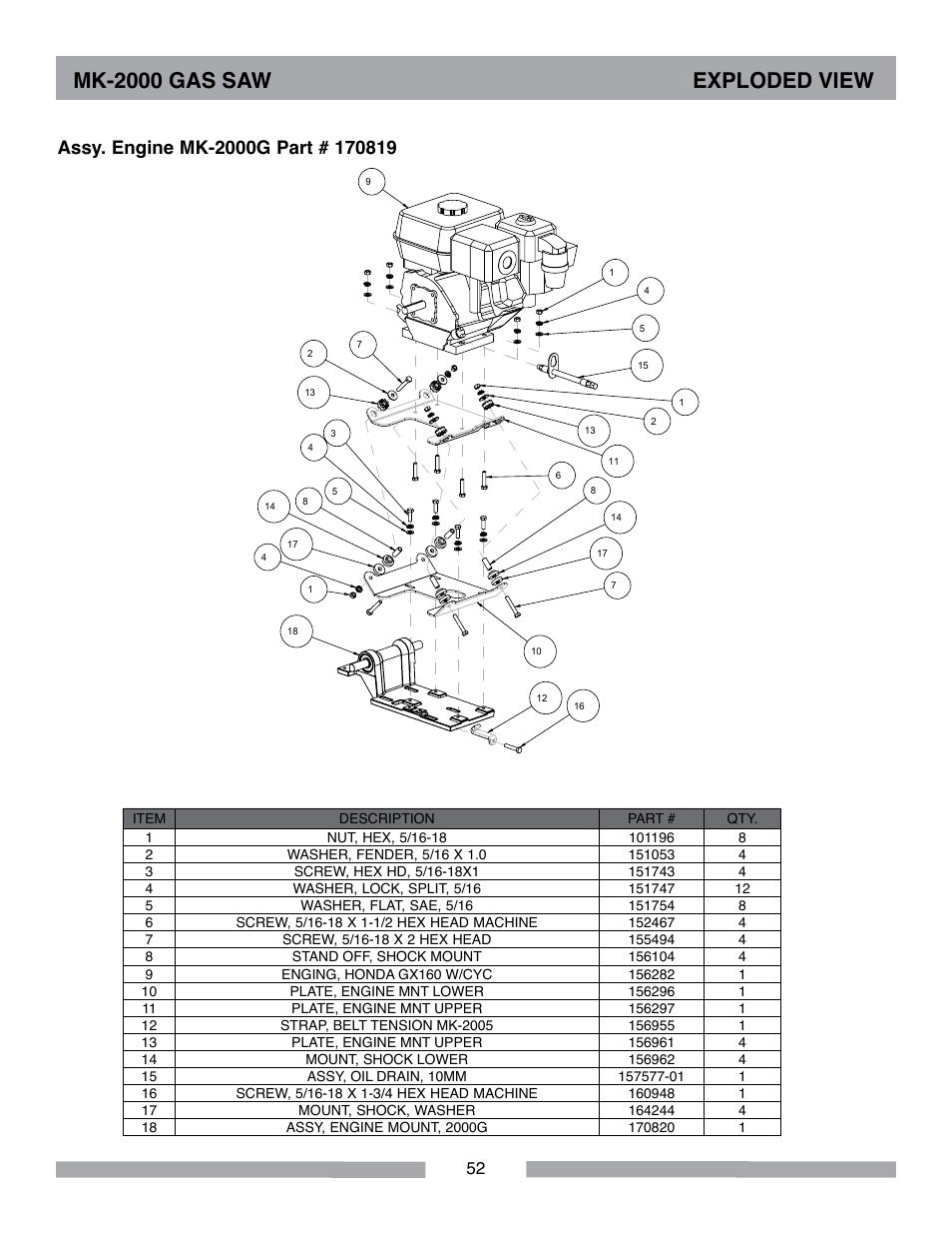 Mk-2000 gas saw exploded view | MK Diamond MK-2000 Gas User Manual | Page 52 / 60