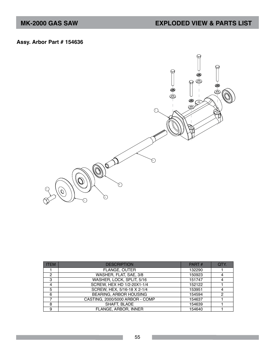 Mk-2000 gas saw exploded view & parts list | MK Diamond MK-2000 Gas User Manual | Page 55 / 60