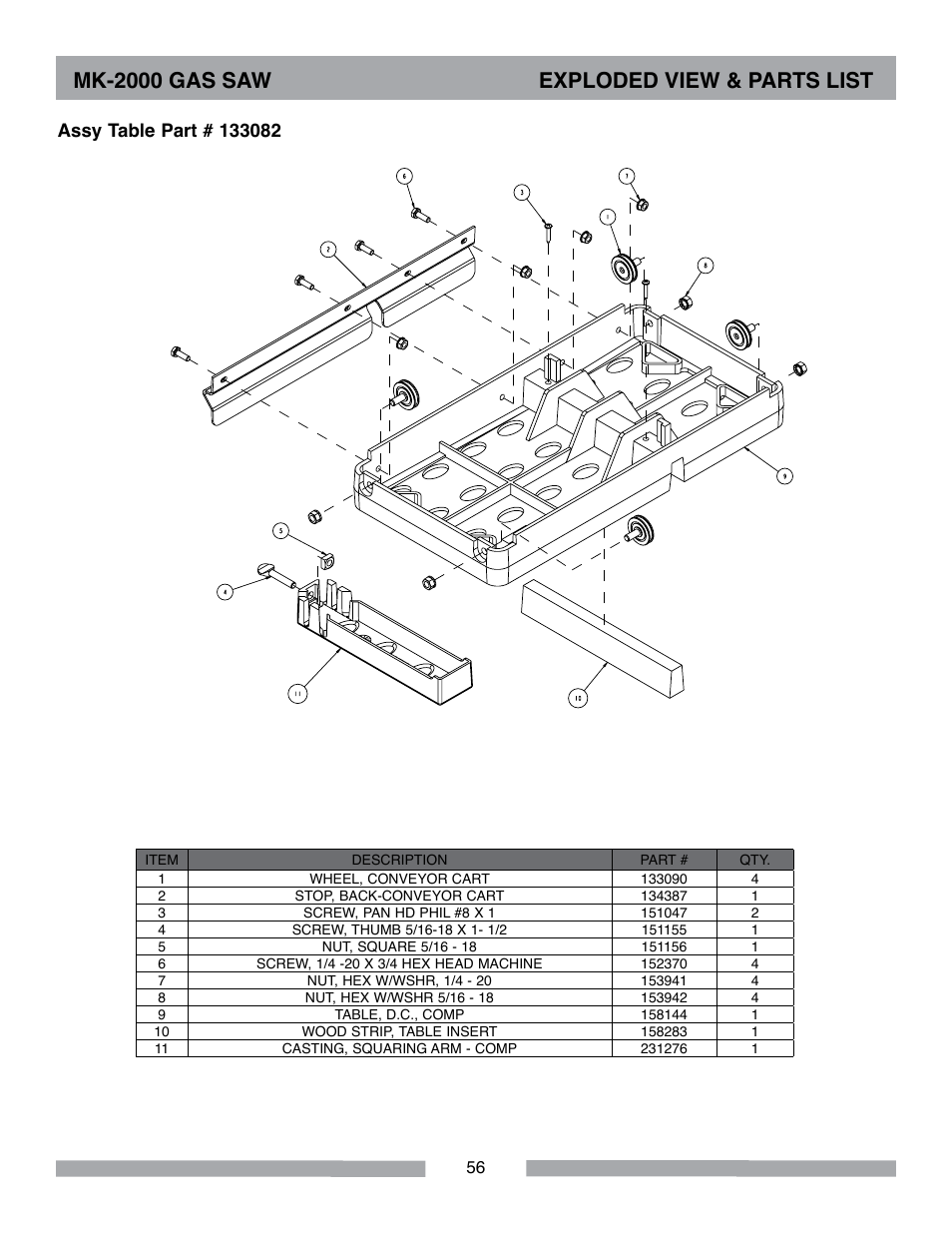 Mk-2000 gas saw exploded view & parts list | MK Diamond MK-2000 Gas User Manual | Page 56 / 60