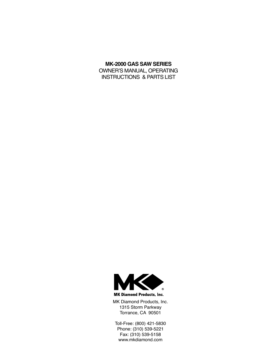MK Diamond MK-2000 Gas User Manual | Page 60 / 60