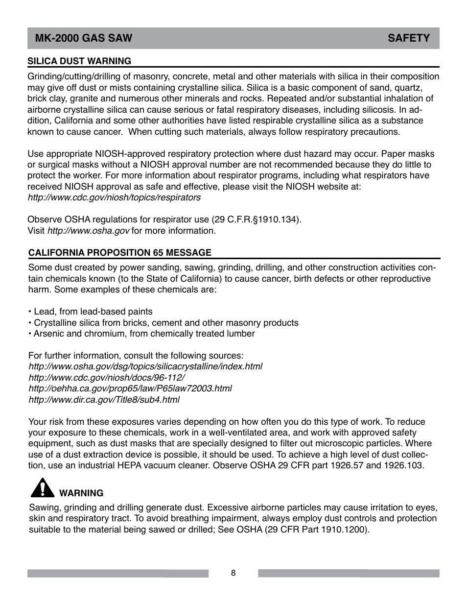 MK Diamond MK-2000 Gas User Manual | Page 8 / 60