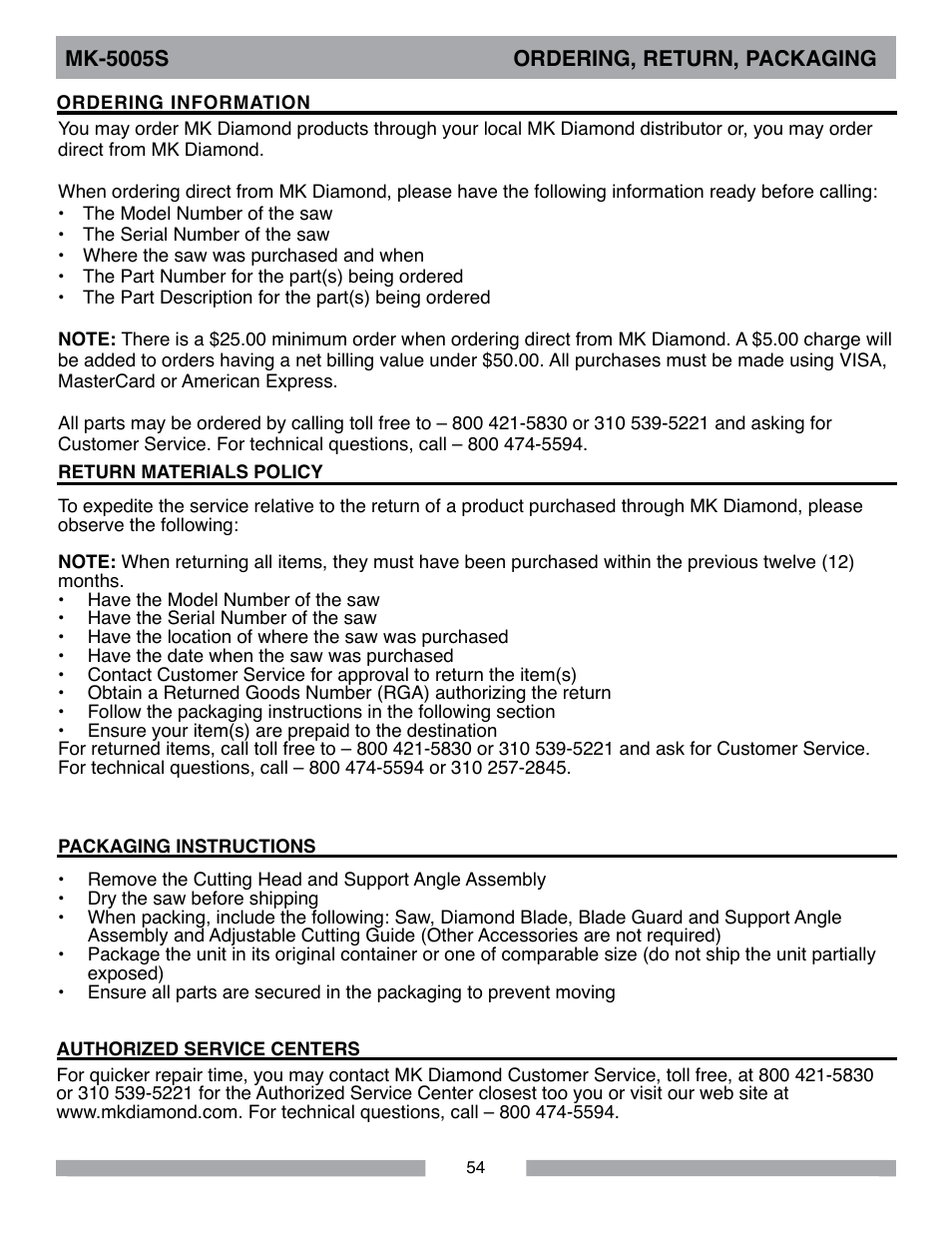 MK Diamond MK-5005S User Manual | Page 54 / 56