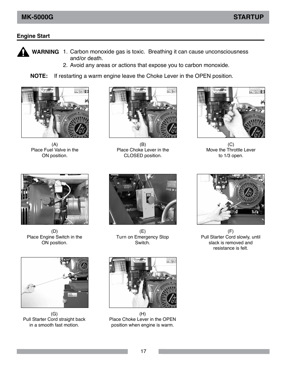Mk-5000g startup | MK Diamond MK-5000 Gas User Manual | Page 17 / 56