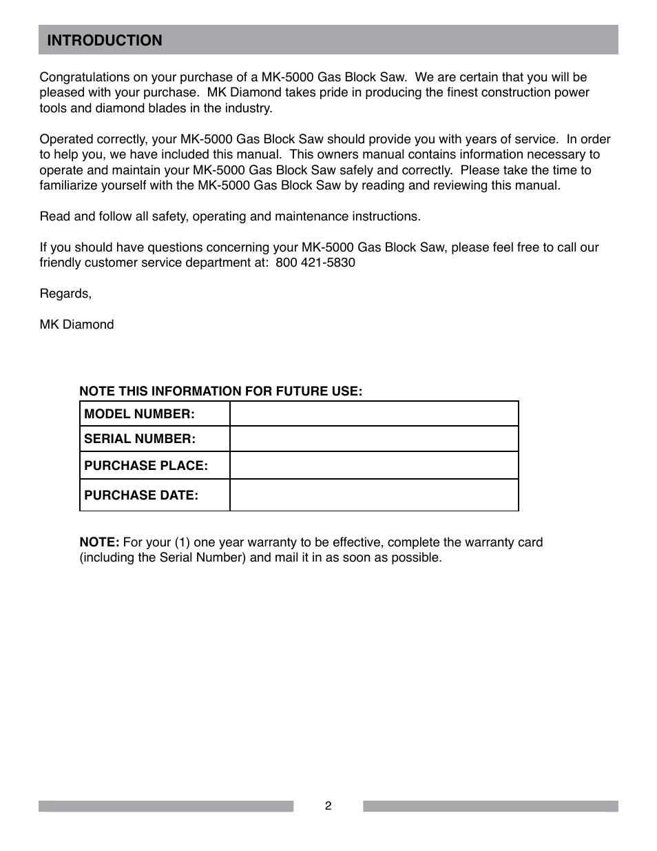 MK Diamond MK-5000 Gas User Manual | Page 2 / 56