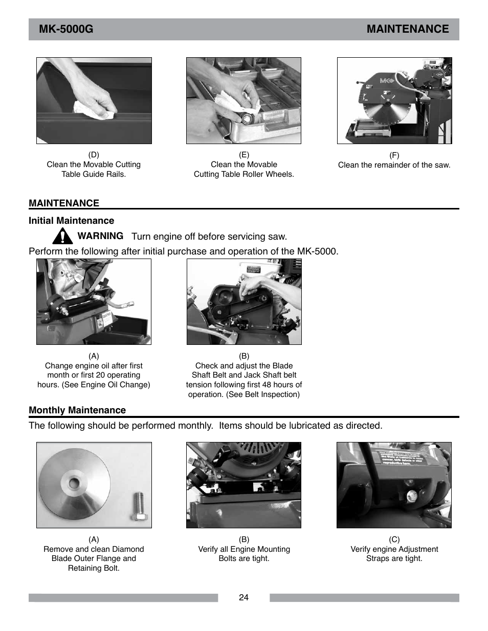 Mk-5000g maintenance | MK Diamond MK-5000 Gas User Manual | Page 24 / 56