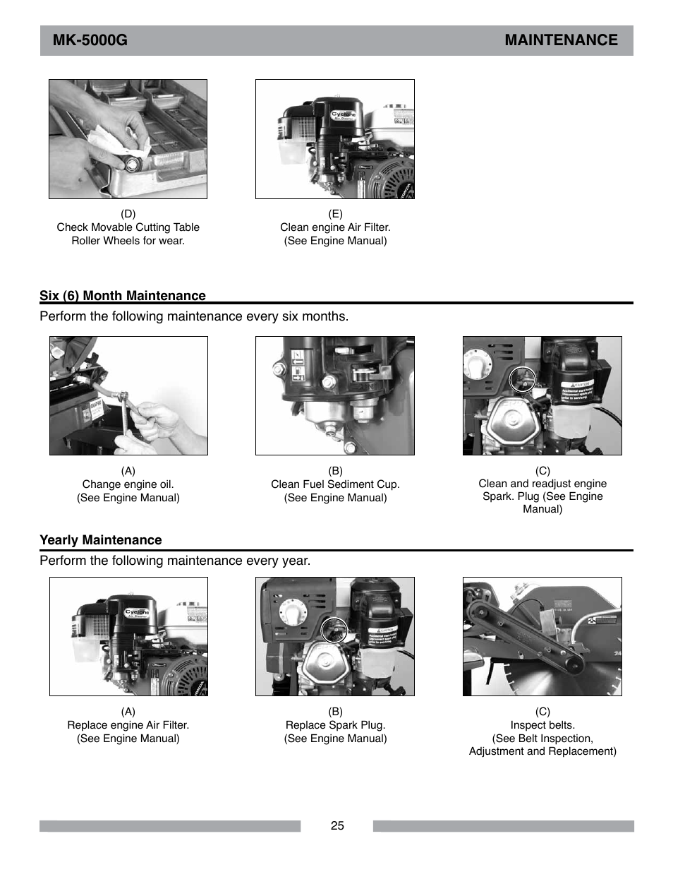 Mk-5000g maintenance | MK Diamond MK-5000 Gas User Manual | Page 25 / 56