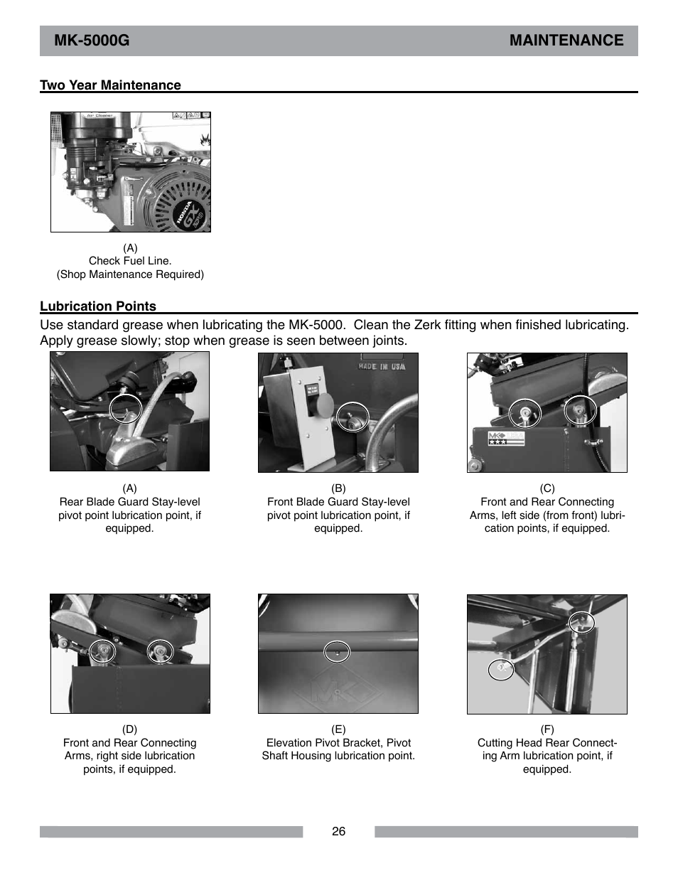 Mk-5000g maintenance | MK Diamond MK-5000 Gas User Manual | Page 26 / 56