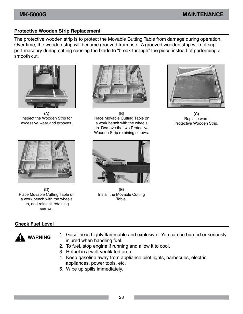 Mk-5000g maintenance | MK Diamond MK-5000 Gas User Manual | Page 28 / 56