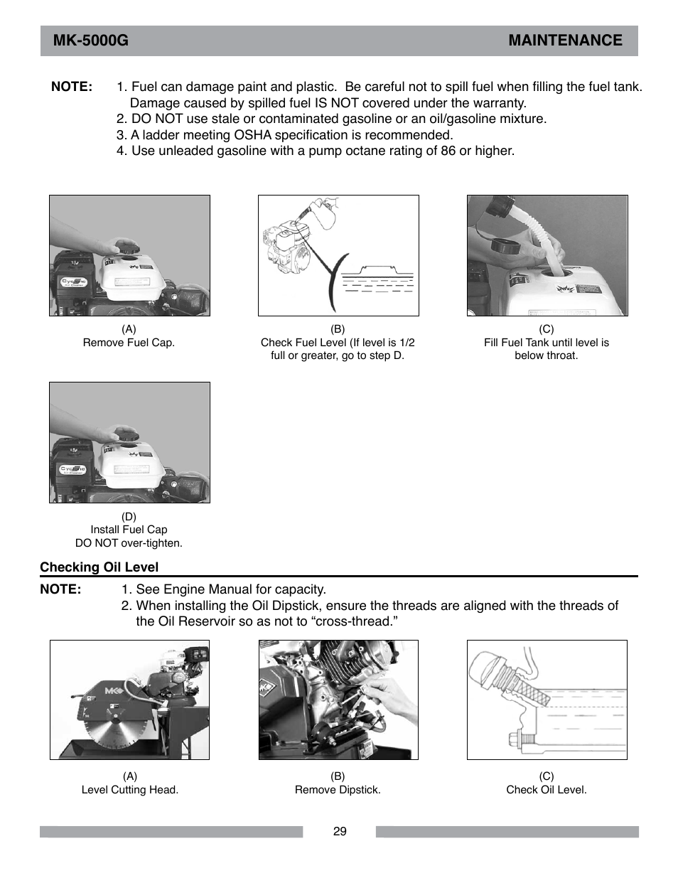 Mk-5000g maintenance | MK Diamond MK-5000 Gas User Manual | Page 29 / 56