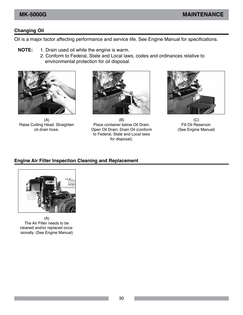 Mk-5000g maintenance | MK Diamond MK-5000 Gas User Manual | Page 30 / 56