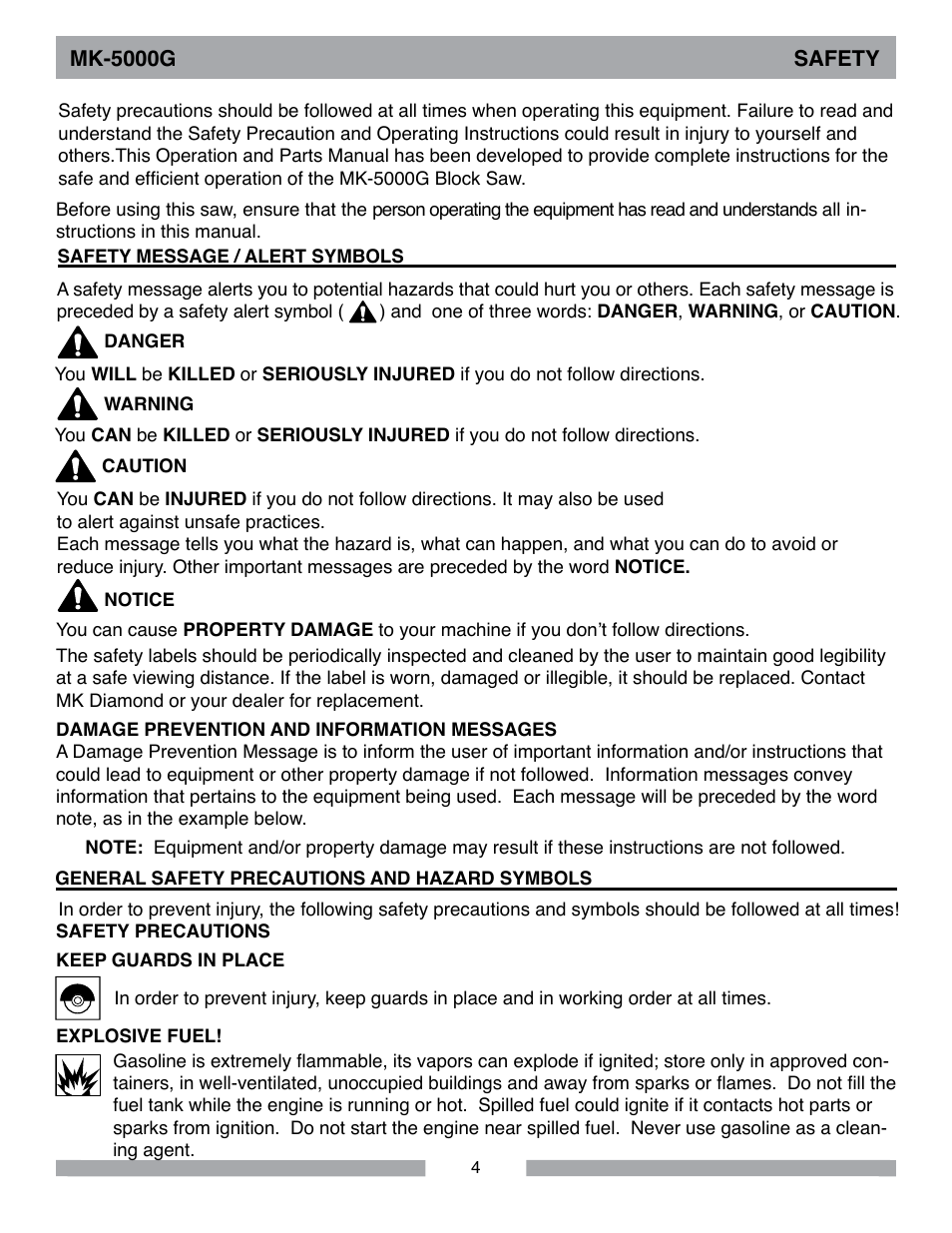 MK Diamond MK-5000 Gas User Manual | Page 4 / 56