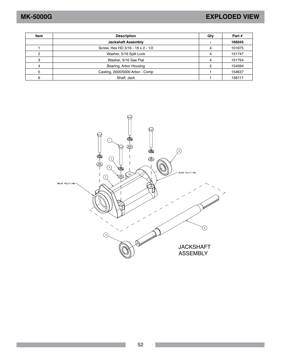 Mk-5000g exploded view, Jackshaft assembly | MK Diamond MK-5000 Gas User Manual | Page 52 / 56