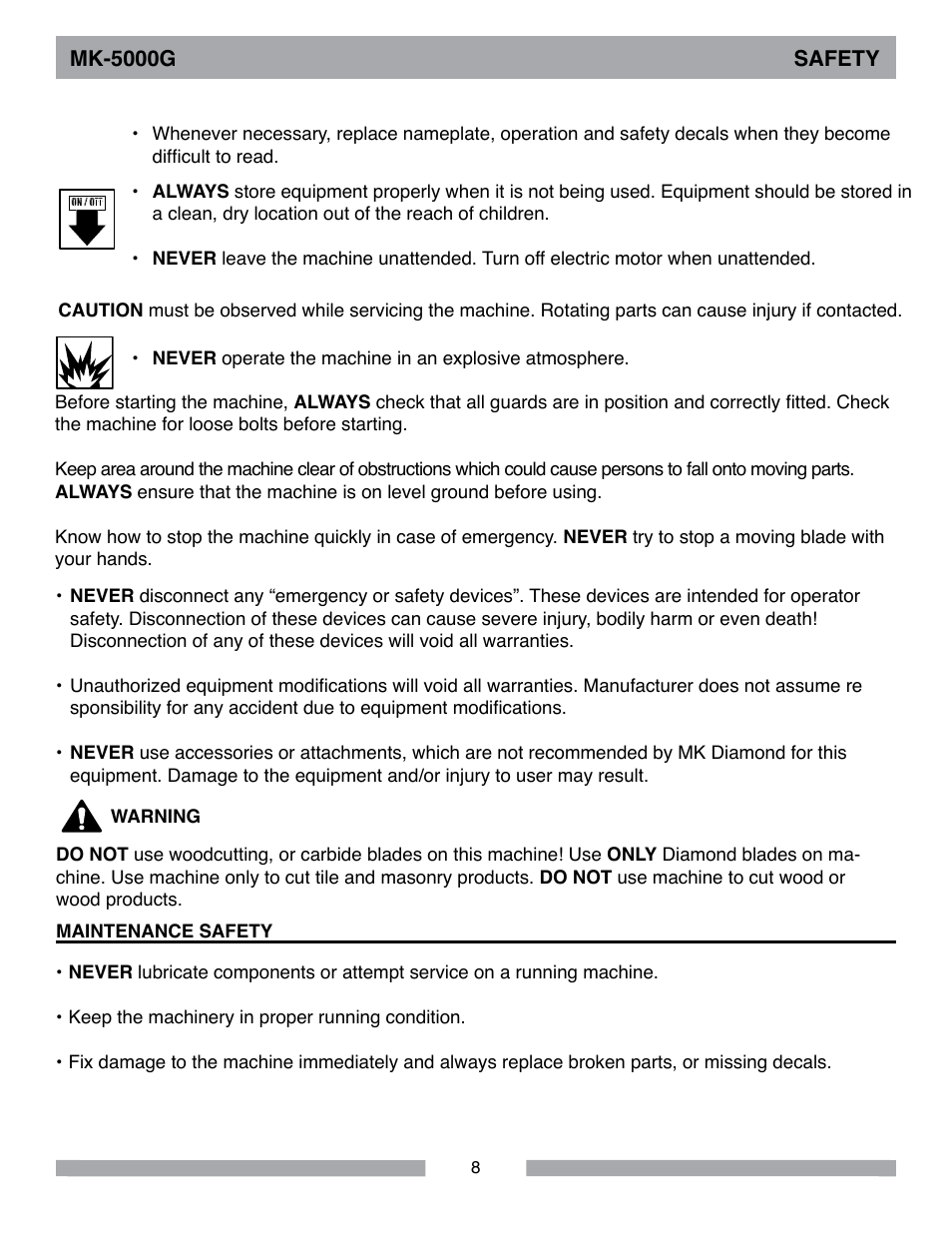 MK Diamond MK-5000 Gas User Manual | Page 8 / 56