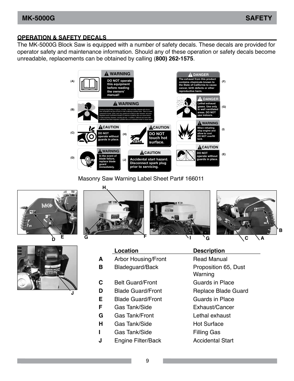 Mk-5000g safety | MK Diamond MK-5000 Gas User Manual | Page 9 / 56