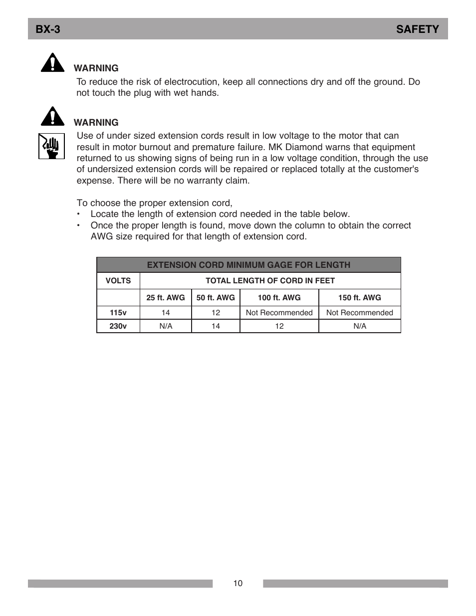 Bx-3 safety | MK Diamond BX-3 User Manual | Page 10 / 36