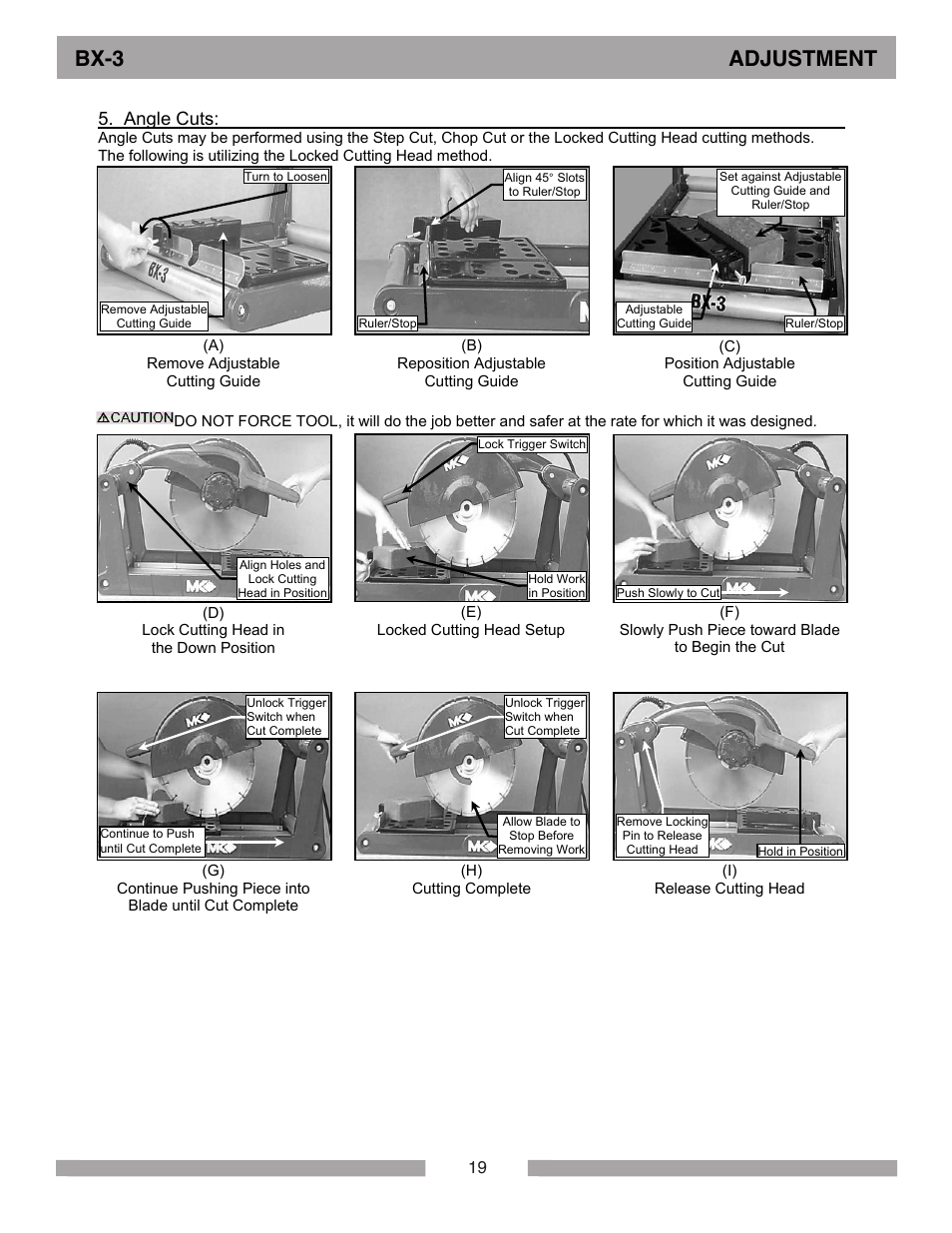 Bx-3 adjustment, Angle cuts | MK Diamond BX-3 User Manual | Page 19 / 36