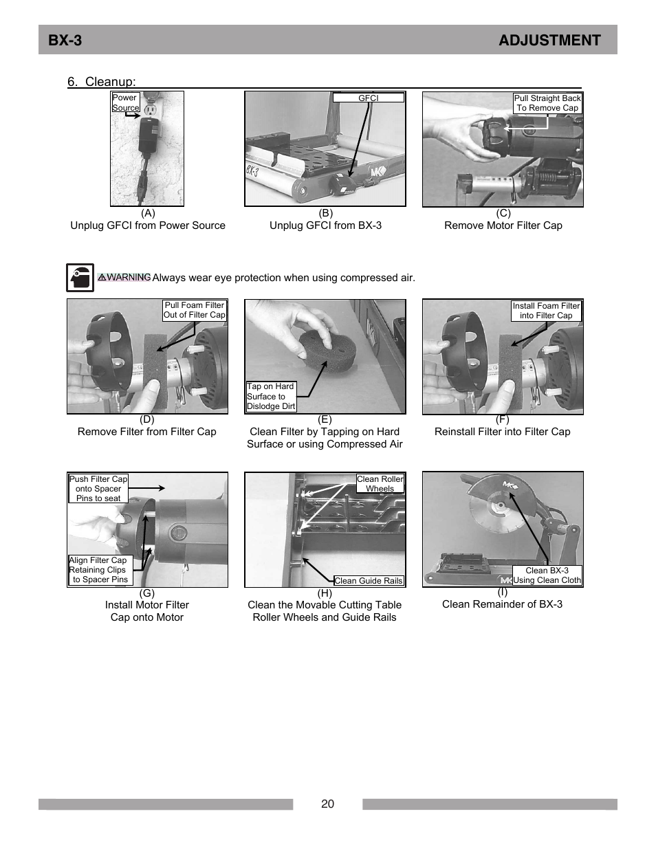 Bx-3 adjustment, Cleanup | MK Diamond BX-3 User Manual | Page 20 / 36