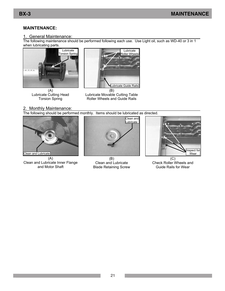 Bx-3 maintenance, Maintenance: 1. general maintenance, Monthly maintenance | MK Diamond BX-3 User Manual | Page 21 / 36