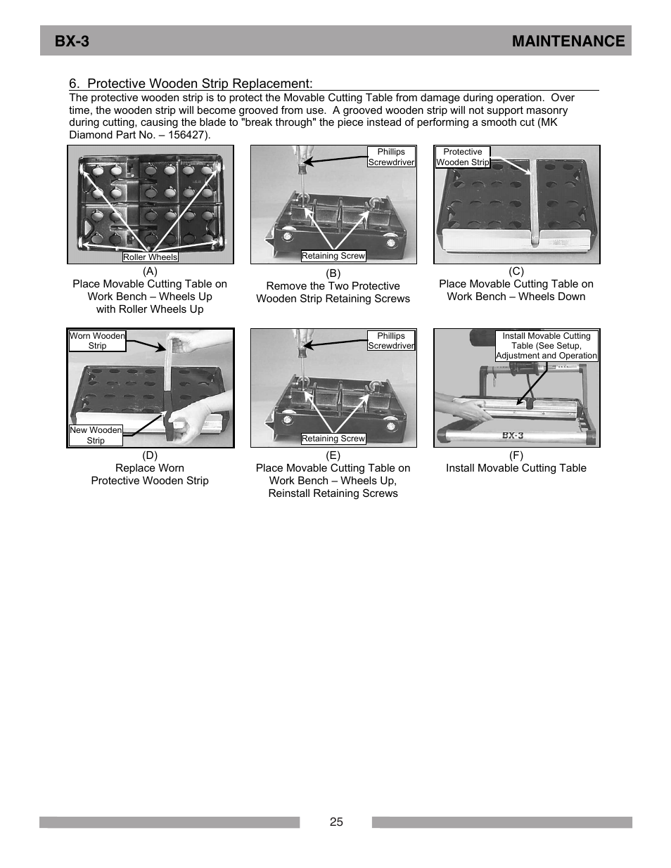 Bx-3 maintenance, Protective wooden strip replacement | MK Diamond BX-3 User Manual | Page 25 / 36