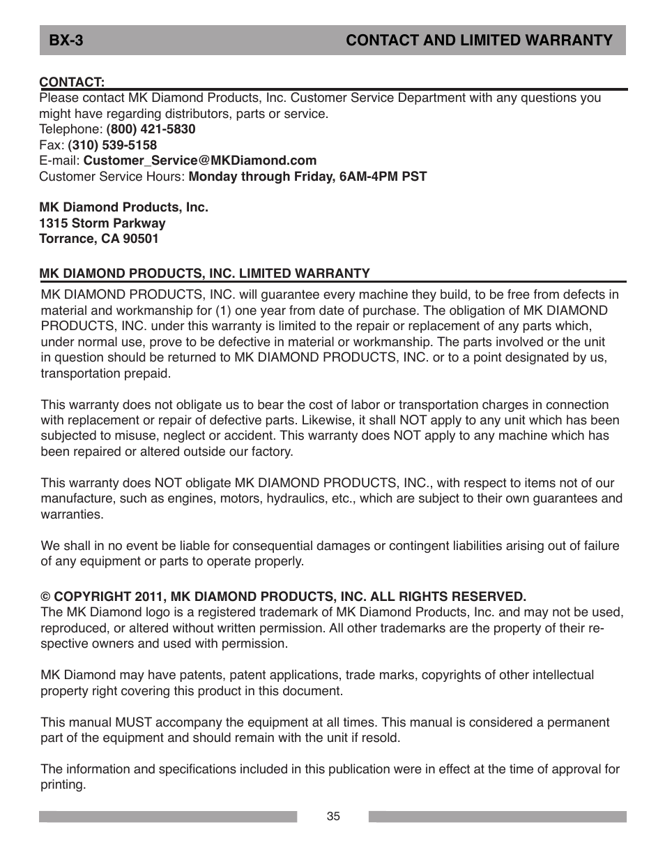 MK Diamond BX-3 User Manual | Page 35 / 36