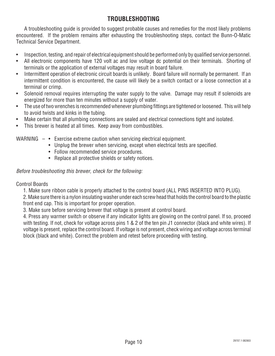 Bunn Dual Voltage Models Starting at Serial #024477 CDBC User Manual | Page 10 / 32