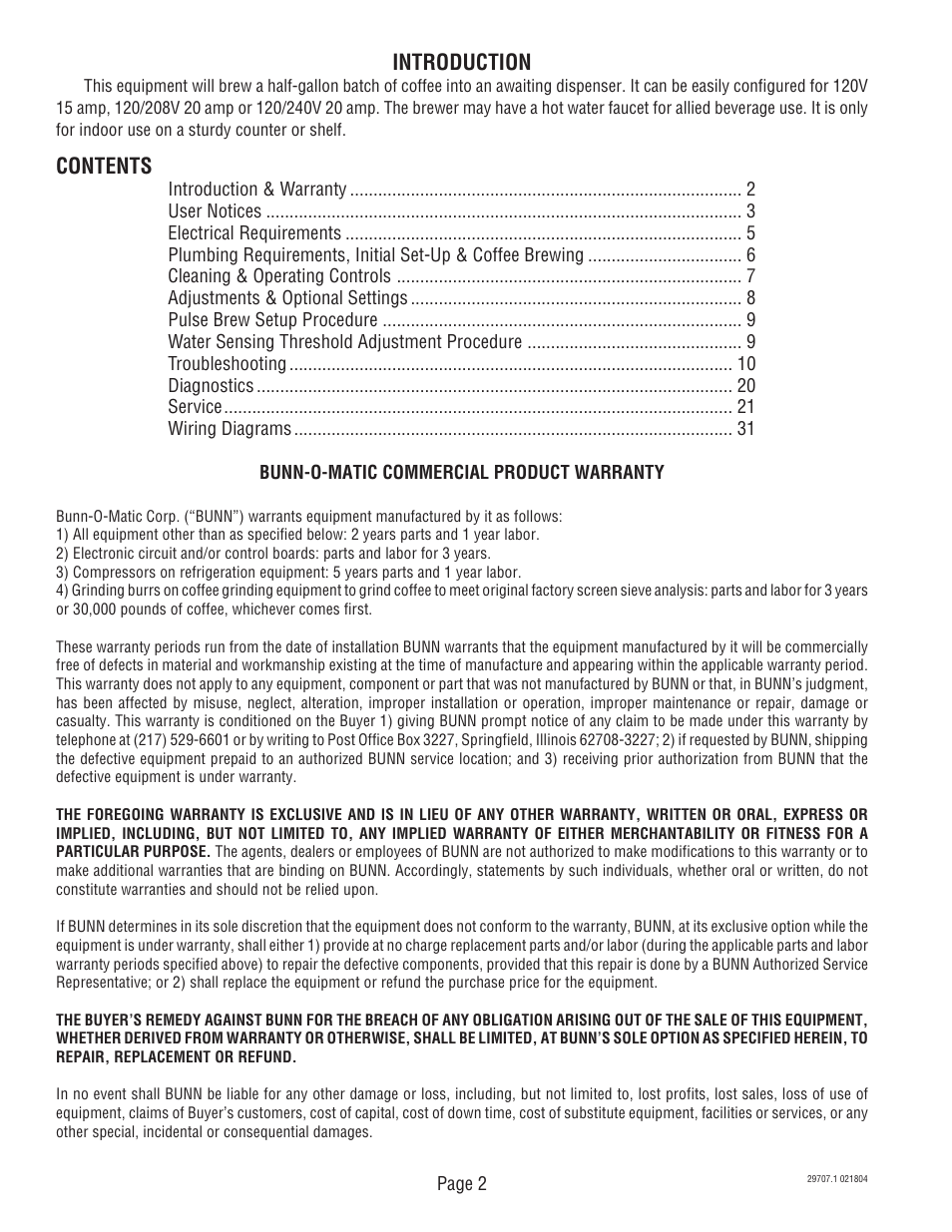 Bunn Dual Voltage Models Starting at Serial #024477 CDBC User Manual | Page 2 / 32