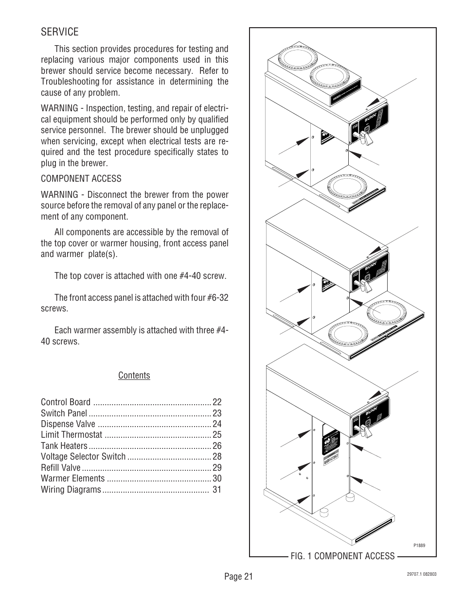 Service, Page 21 | Bunn Dual Voltage Models Starting at Serial #024477 CDBC User Manual | Page 21 / 32