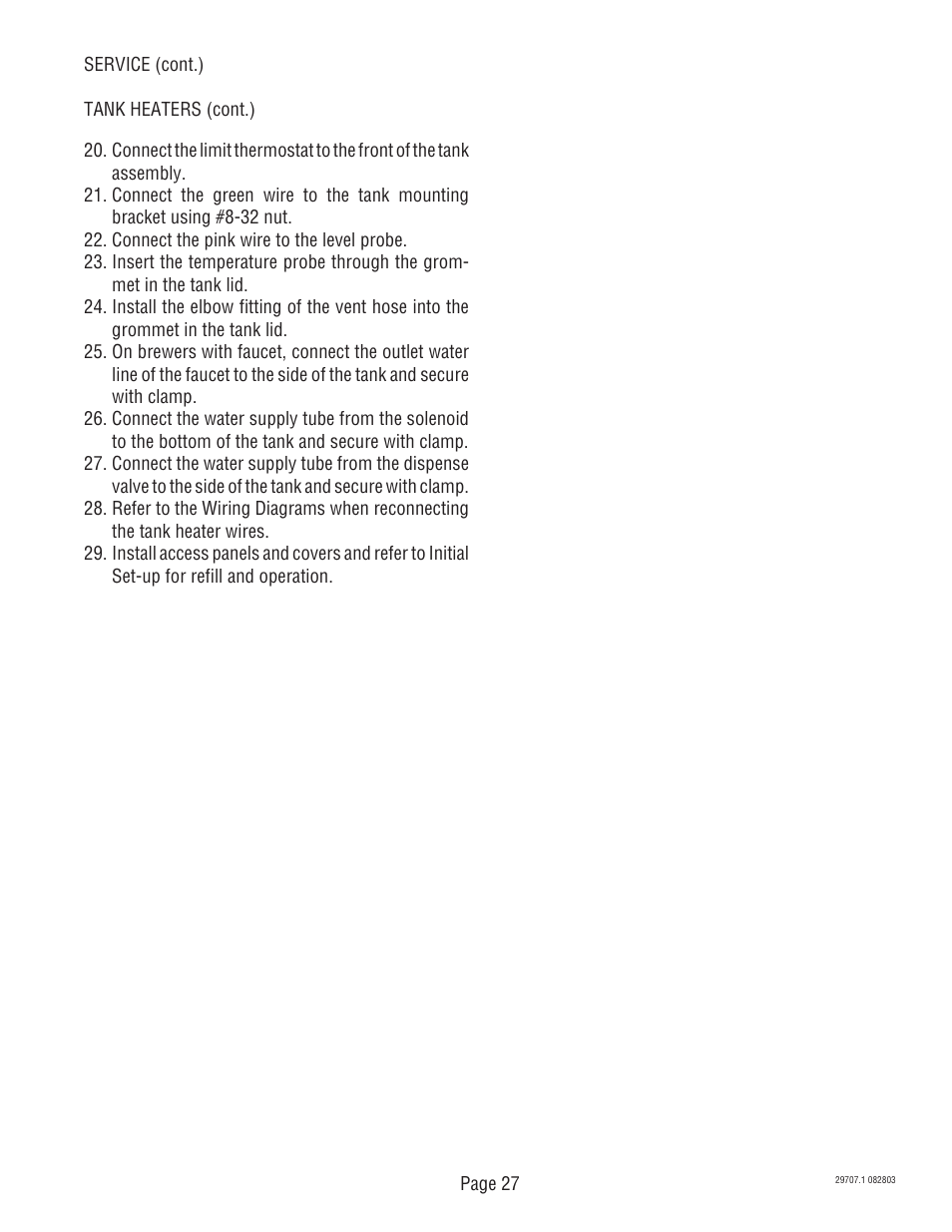 Bunn Dual Voltage Models Starting at Serial #024477 CDBC User Manual | Page 27 / 32