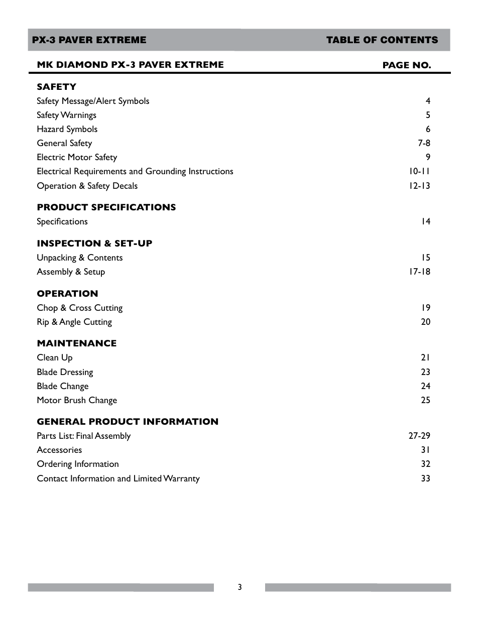 MK Diamond PX-3 User Manual | Page 3 / 34