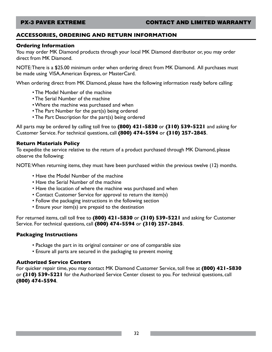 MK Diamond PX-3 User Manual | Page 32 / 34