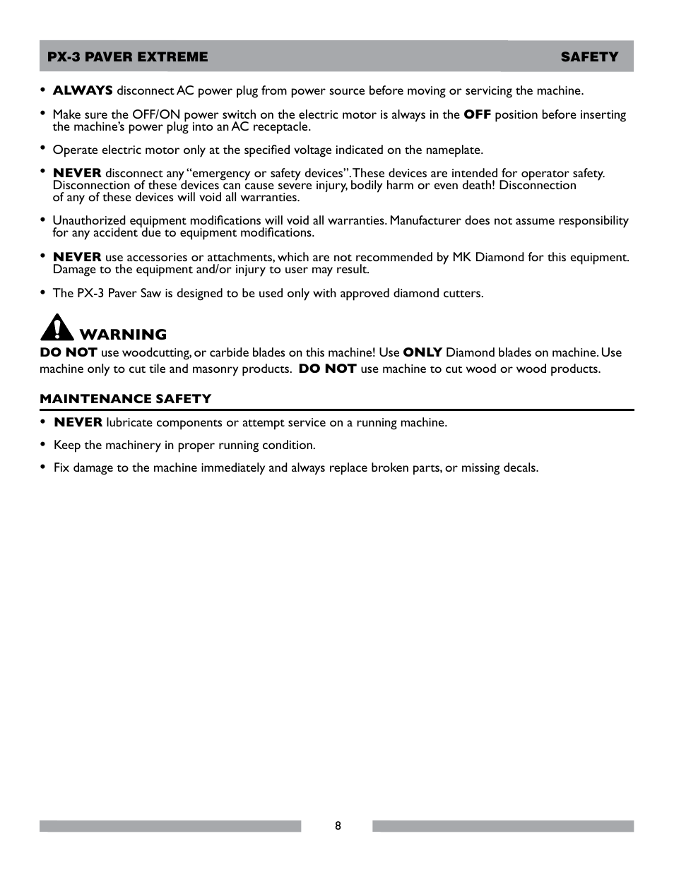 MK Diamond PX-3 User Manual | Page 8 / 34