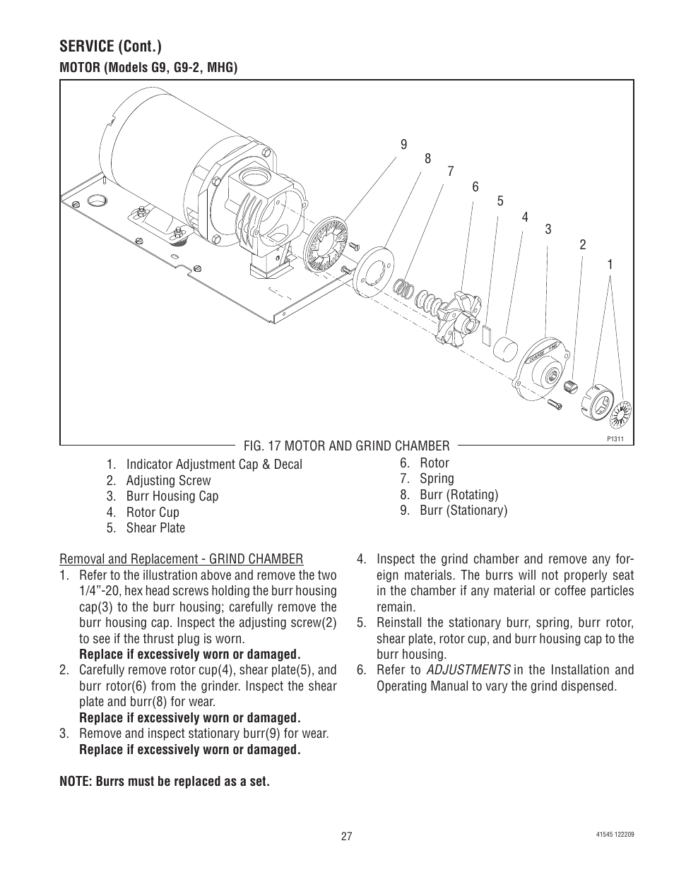 Service (cont.) | Bunn G9-2T DBC User Manual | Page 27 / 79