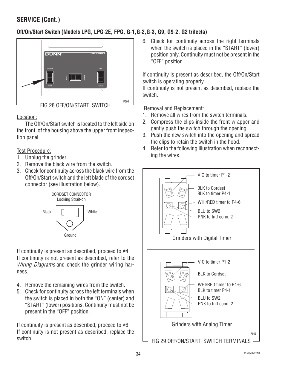 Service (cont.) | Bunn G9-2T DBC User Manual | Page 34 / 79