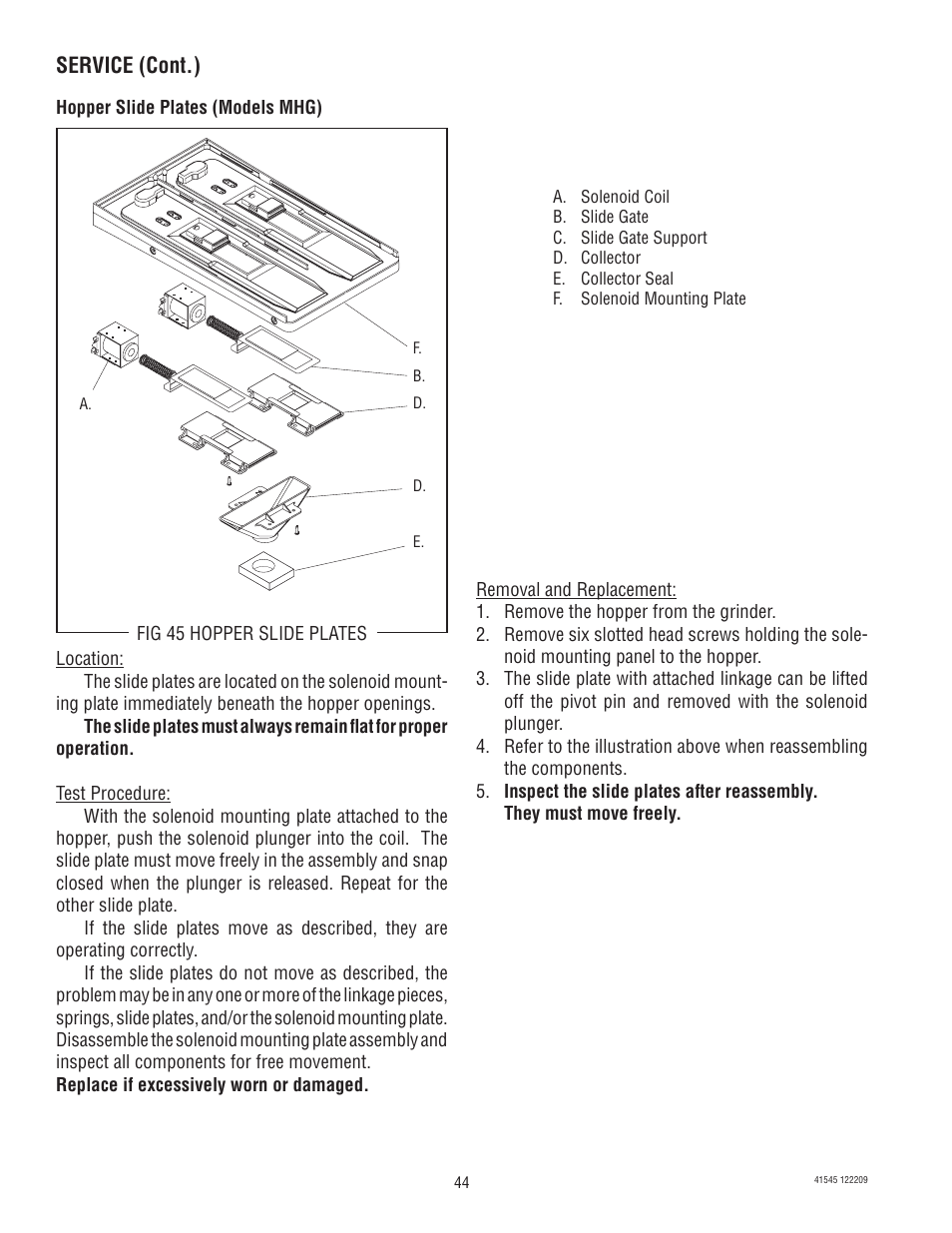 Service (cont.) | Bunn G9-2T DBC User Manual | Page 44 / 79