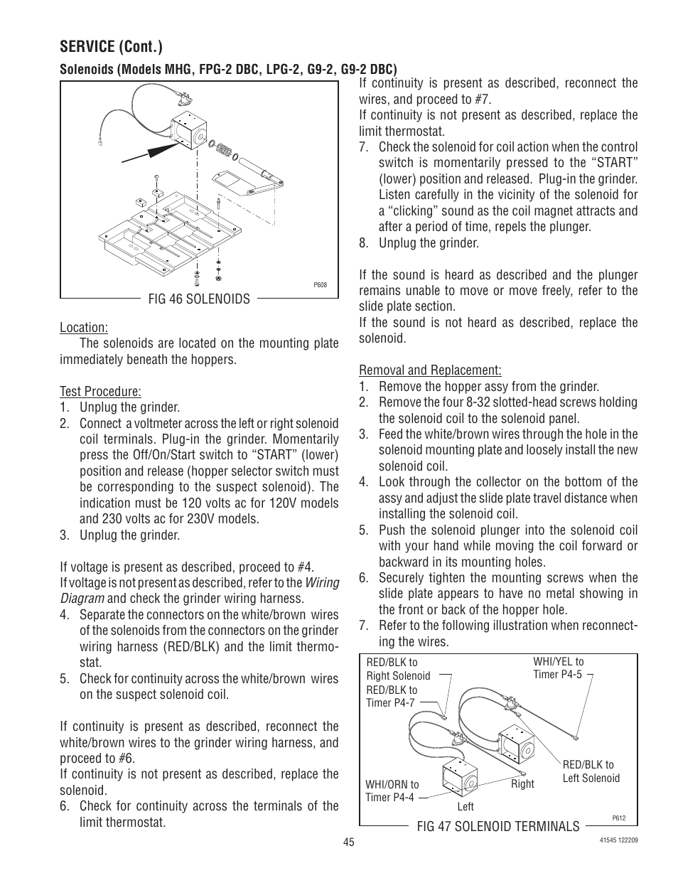 Service (cont.) | Bunn G9-2T DBC User Manual | Page 45 / 79