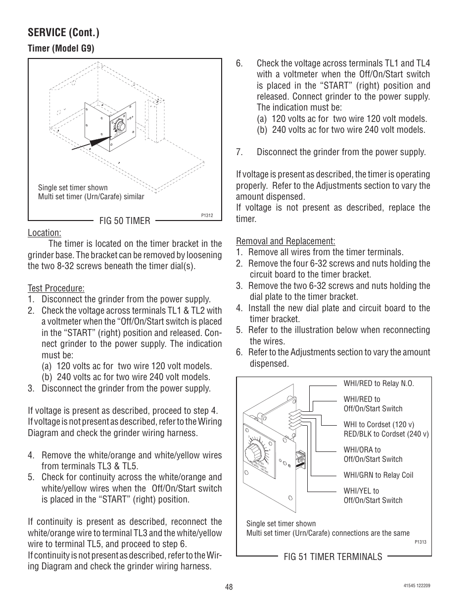 Service (cont.) | Bunn G9-2T DBC User Manual | Page 48 / 79