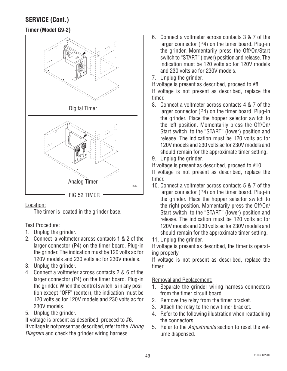 Service (cont.) | Bunn G9-2T DBC User Manual | Page 49 / 79