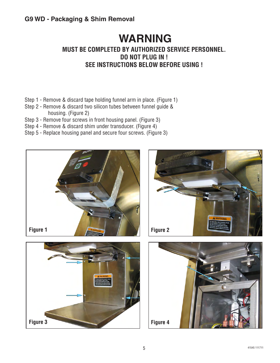 Warning | Bunn G9-2T DBC User Manual | Page 5 / 79