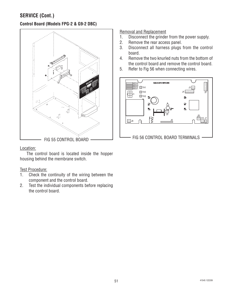 Service (cont.) | Bunn G9-2T DBC User Manual | Page 51 / 79