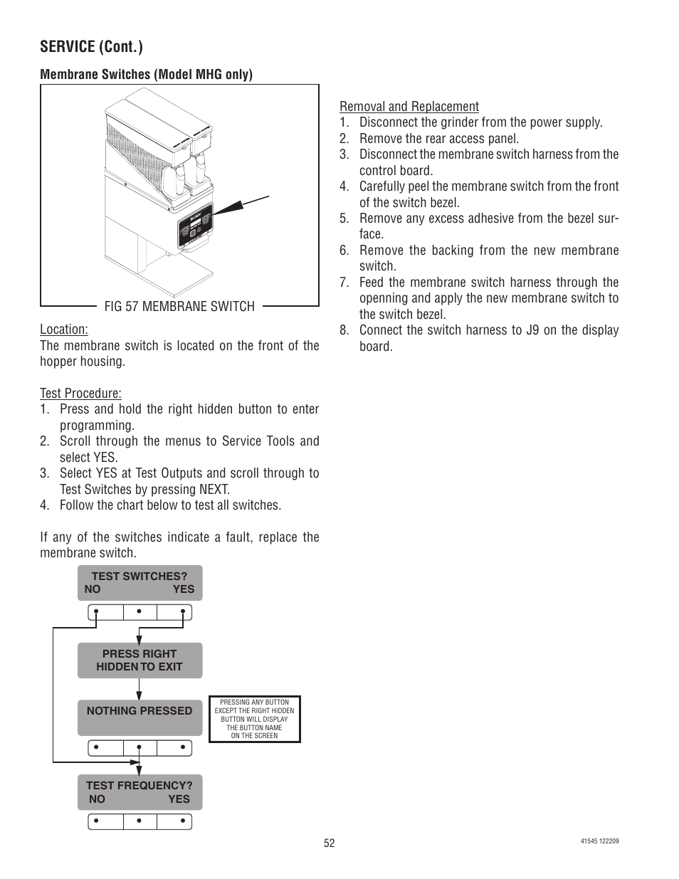 Service (cont.) | Bunn G9-2T DBC User Manual | Page 52 / 79