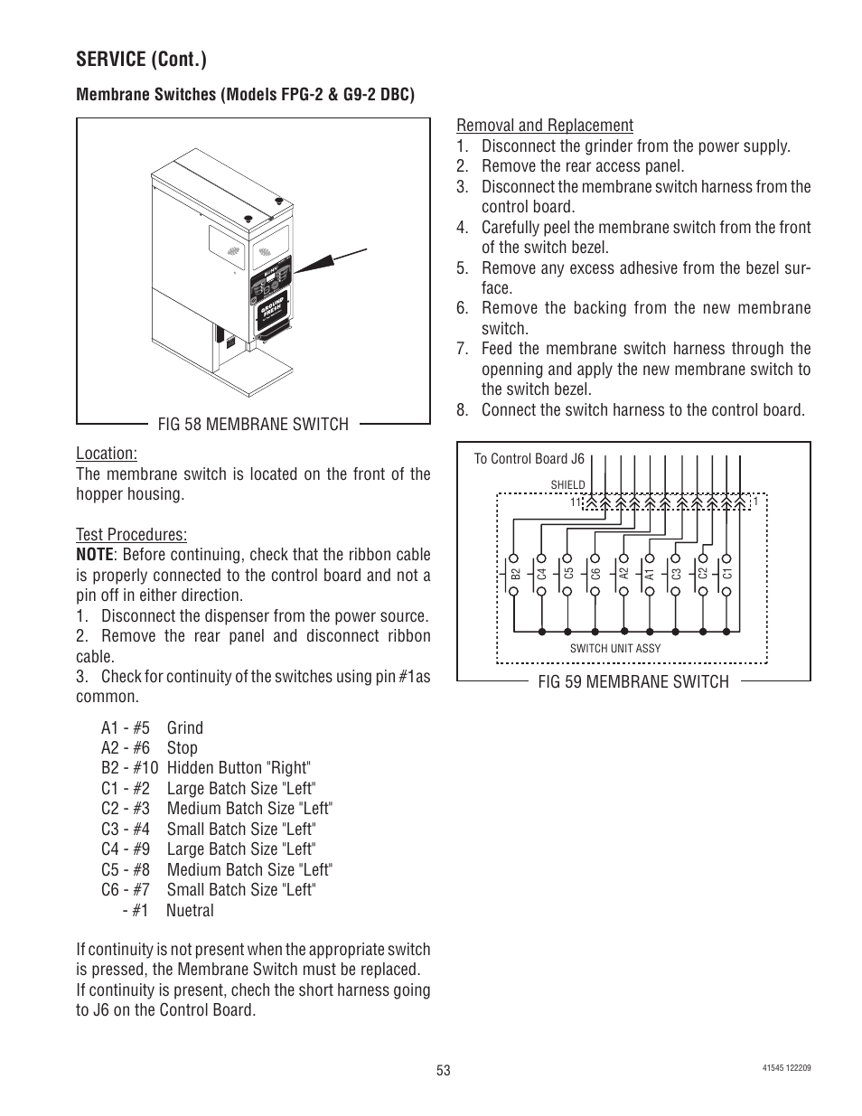 Service (cont.) | Bunn G9-2T DBC User Manual | Page 53 / 79