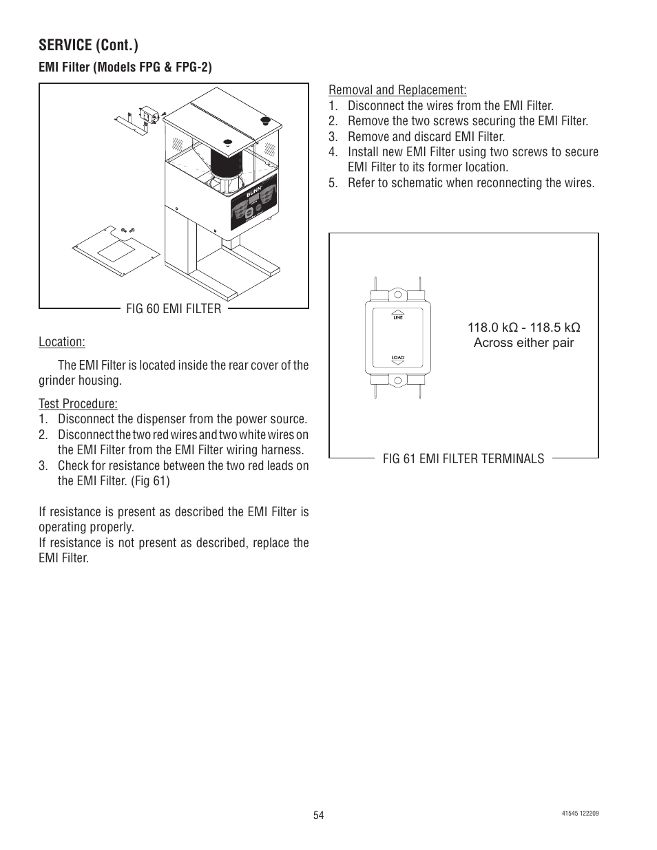 Service (cont.) | Bunn G9-2T DBC User Manual | Page 54 / 79