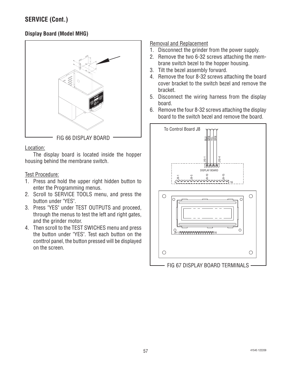 Service (cont.) | Bunn G9-2T DBC User Manual | Page 57 / 79