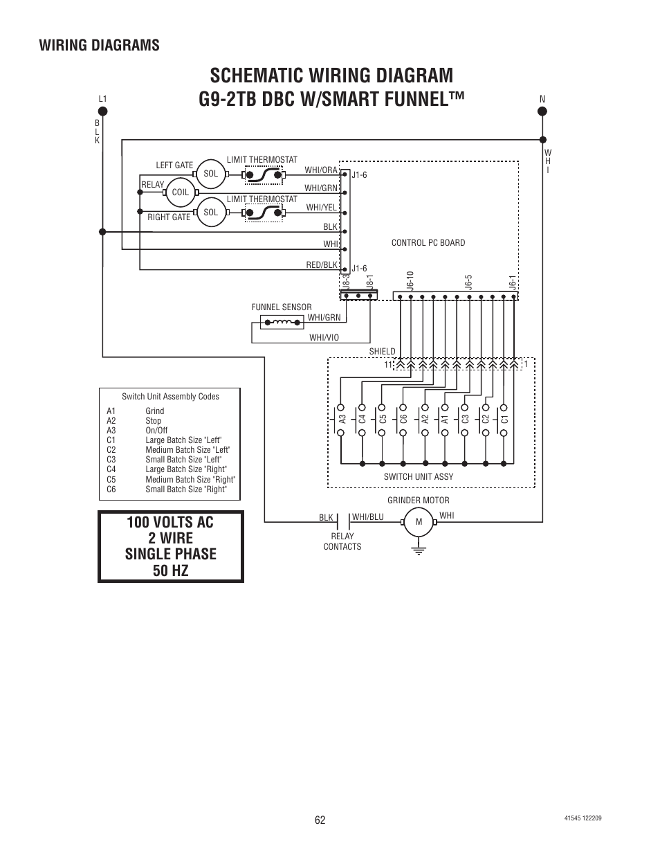 Schematic wiring diagram g9-2tb dbc w/smart funnel | Bunn G9-2T DBC User Manual | Page 62 / 79