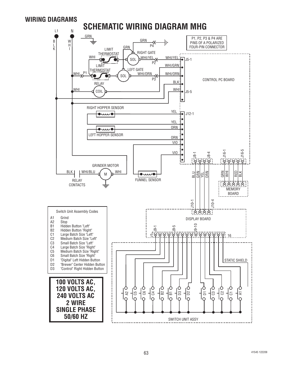 Schematic wiring diagram mhg, Wiring diagrams | Bunn G9-2T DBC User Manual | Page 63 / 79