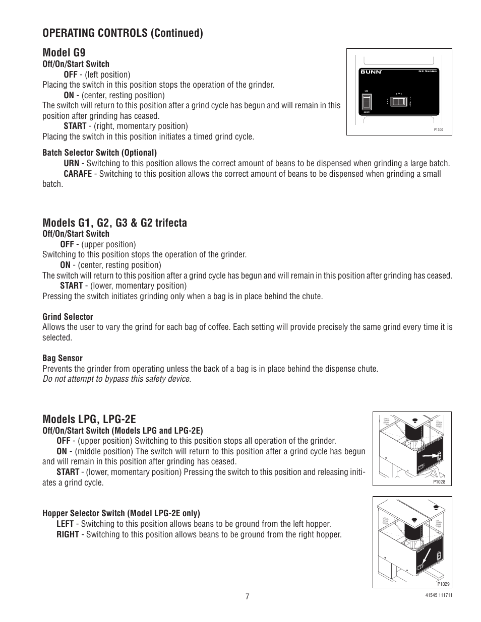 Model g9, Models lpg, lpg-2e | Bunn G9-2T DBC User Manual | Page 7 / 79