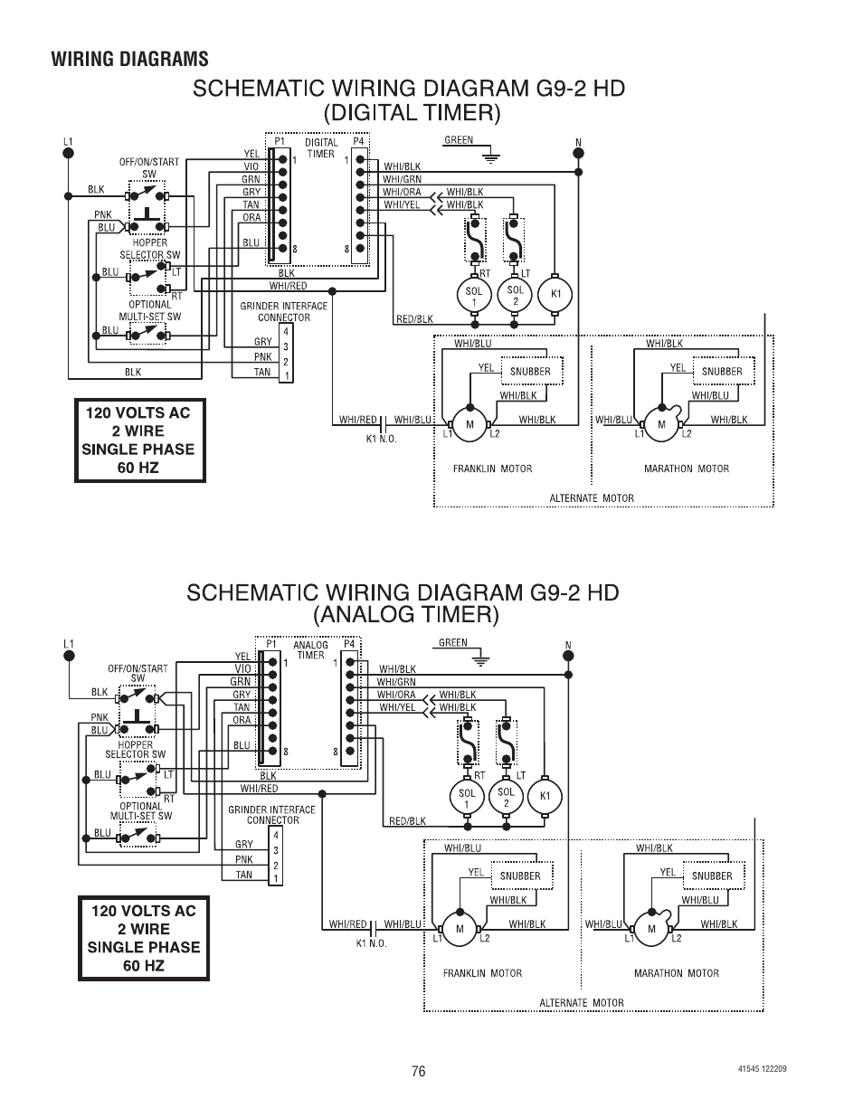 Wiring diagrams | Bunn G9-2T DBC User Manual | Page 76 / 79